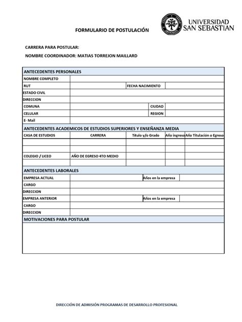 Ejemplo de formulario de postulación a ELEAM