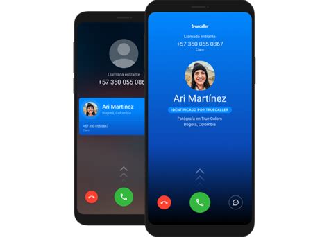 Logo de Truecaller y su interfaz mostrando identificación de llamadas