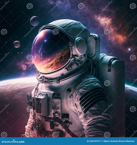 Chica ciega de perfil, con mono azul de astronauta, girándose para mirar a cámara. Fondo color teja con 