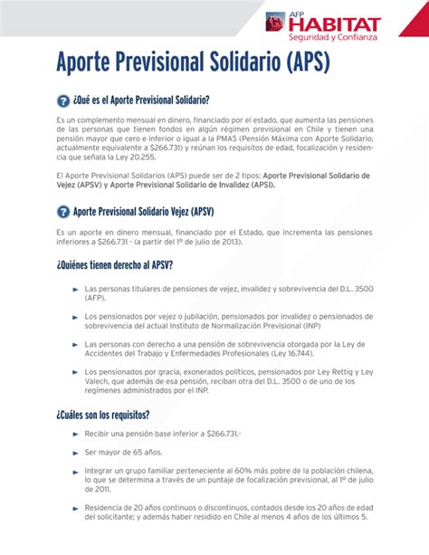 Esquema sobre el funcionamiento y requisitos del Aporte Previsional Solidario (APS)