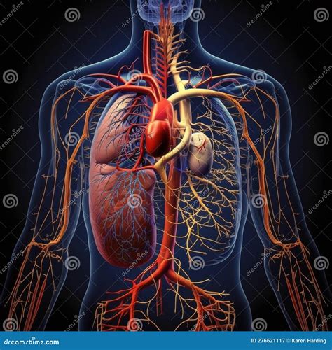 Ilustración anatómica del corazón y los vasos sanguíneos, mostrando el flujo sanguíneo y la presión arterial.