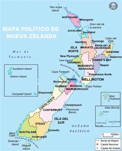 Mapa de Nueva Zelanda con la región de Auckland destacada