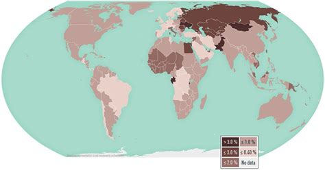 Mapa mundial con la prevalencia de la pérdida auditiva por regiones