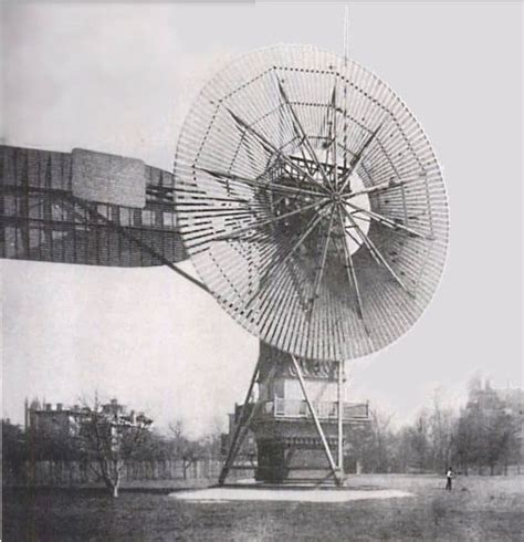 Esquema o fotografía histórica de la primera turbina eólica de Charles F. Brush en Cleveland