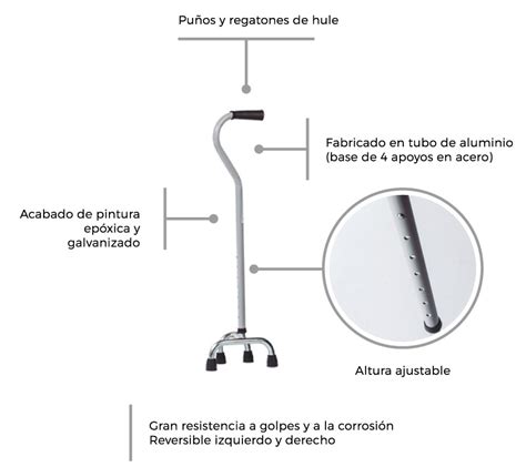 Infografía comparando bastones de un solo apoyo y de cuatro apoyos