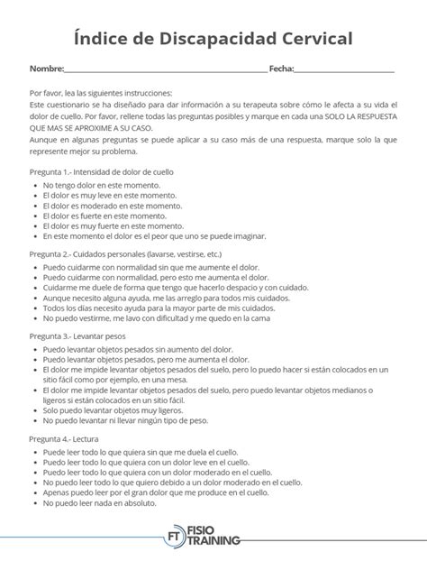 Tabla comparativa del Índice de Discapacidad Cervical (NDI) y el Índice de Discapacidad de Oswestry (ODI).
