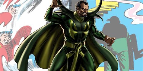 Ilustración del Barón Mordo en combate contra el Doctor Strange, mostrando sus túnicas oscuras y su aura mágica.