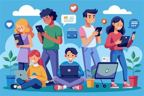 Ilustración de estudiantes utilizando sus dispositivos móviles para mostrar credenciales digitales