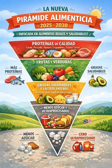 Pirámide alimentaria invertida o reorganizada que muestra la prioridad de los alimentos