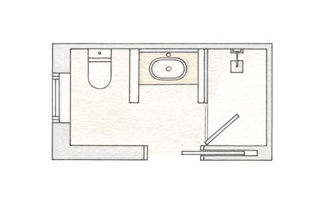 Plano de un baño con indicación del diámetro de giro de una silla de ruedas (1,50 m).