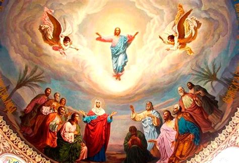 Representación de la ascensión de Jesús con santos resucitados