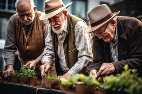 Grupo de adultos mayores plantando árboles en un área verde residencial