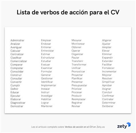 ejemplos de verbos de acción para cartas de presentación