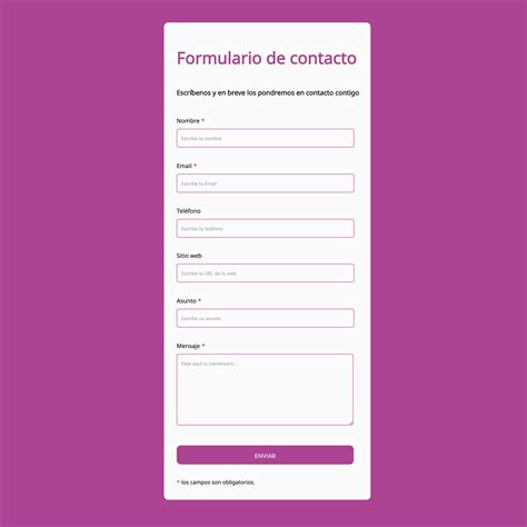 Formulario de contacto o ayuda en línea