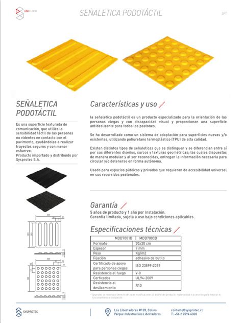 Infografía detallando los diferentes tipos de texturas de pavimento podotáctil y sus funciones.