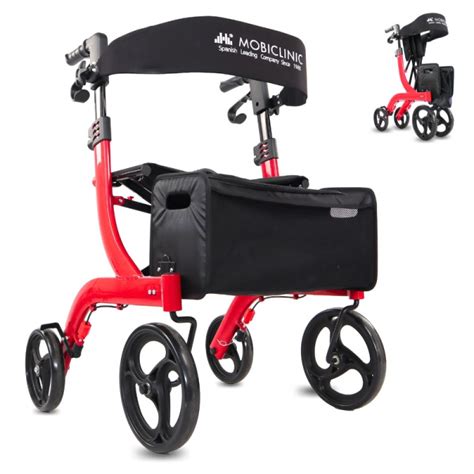 Andador rollator con cuatro ruedas, asiento y cesta