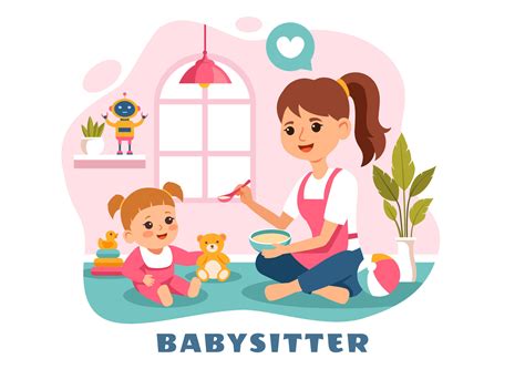 Ilustración de una niñera jugando con un niño en un entorno hogareño