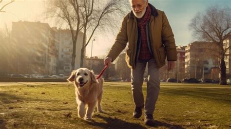 Imagen de un cuidador paseando un perro en un parque