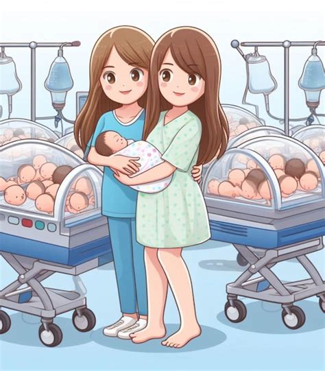 Ilustración de familia diversa o progenitor no gestante cuidando a un recién nacido