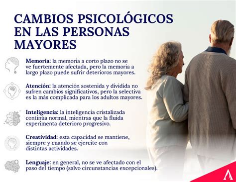 Infografía sobre los cambios físicos, cognitivos y emocionales en la vejez.