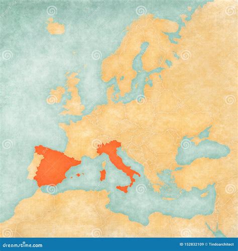 Mapa de Europa destacando la proximidad entre España e Italia.
