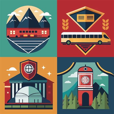 Collage de imágenes: un tren, un autobús, un parador y un crucero.