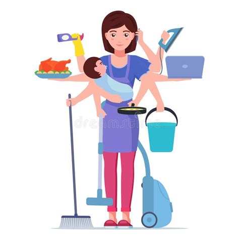 Ilustración de una mujer equilibrando trabajo y tareas domésticas