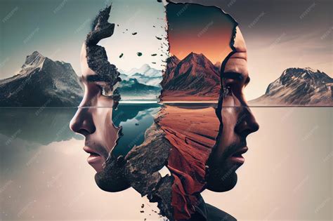 Ilustración de una figura contemplando dos realidades contrastantes