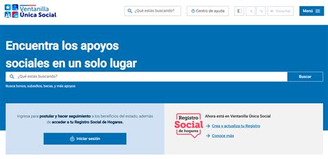 Captura de pantalla del portal web de la Ventanilla Única Social