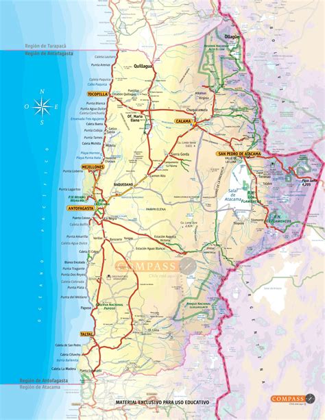 Mapa de la Región de Antofagasta destacando las comunas mencionadas en la lista de organizaciones.