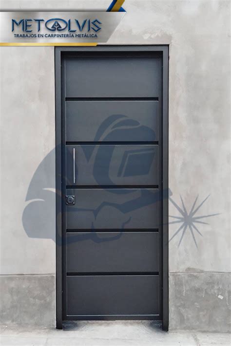 Fotografía de una puerta metálica exterior con diseño moderno y resistencia a la intemperie