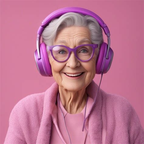 fotografía de una persona mayor sonriendo mientras usa audífonos