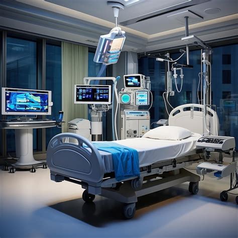 Imagen de una UCI moderna con equipo de alta tecnología y personal médico atento.