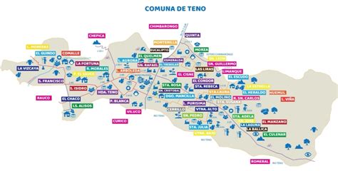 Mapa de Teno con marcadores indicando las ubicaciones de los clubes de adulto mayor mencionados.