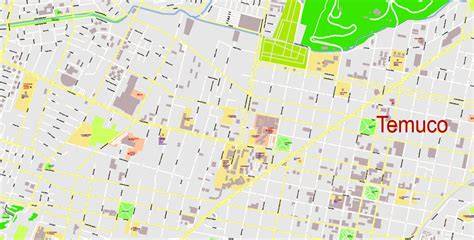 Mapa de Temuco y áreas de intervención para accesibilidad en espacios públicos