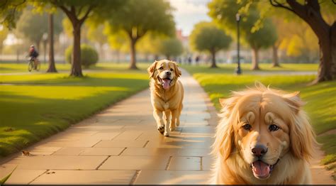 Golden Retriever senior dando un paseo tranquilo en un parque