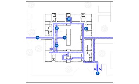 Plano esquemático de una ruta accesible con rampa