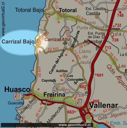 Mapa de Chile señalando Carrizal Bajo y otras locaciones relevantes