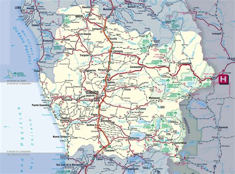 Mapa de la región de Araucanía con puntos de atención y sedes MIDESOF