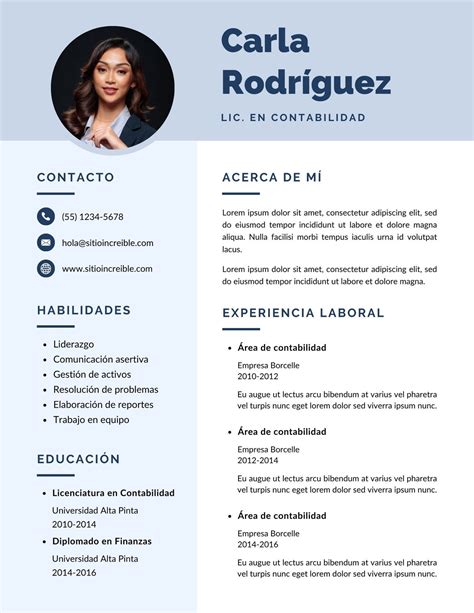 ejemplo de diseño de CV accesible y legible