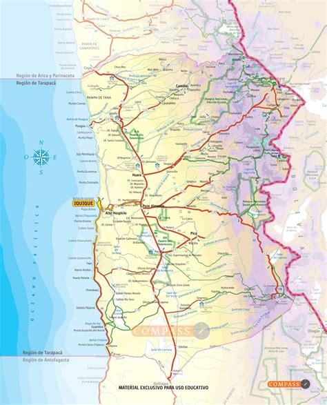 Mapa de la Región de Tarapacá, destacando la comuna de Colchane y la localidad de Quebe.