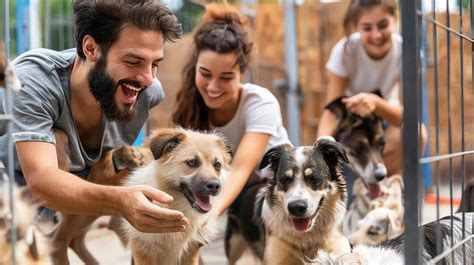 Familia o persona acogiendo temporalmente un perro de refugio en su casa, jugando con él