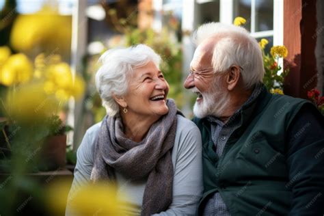 Fotografía artística de una pareja de ancianos en su jardín, con flores de temporada