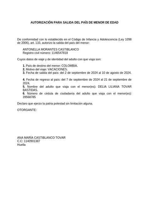 esquema del proceso de solicitud de autorización de salida del país para menores