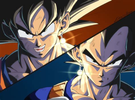 Vegeta y Goku fusionándose con los Pendientes Potara para formar Vegetto
