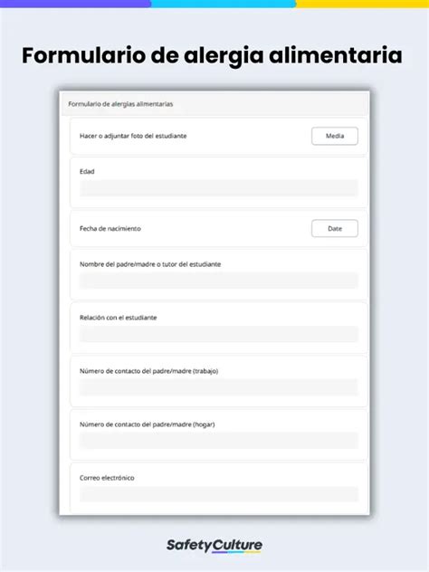 Ejemplo de un formulario de registro de alergias para guarderías