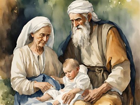 Ilustración de Sara y Abraham celebrando el nacimiento de Isaac