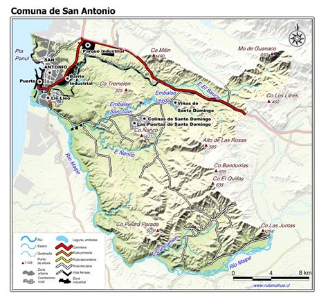 Mapa geográfico de la Provincia de San Antonio resaltando la comuna de El Tabo dentro del Litoral de los Poetas