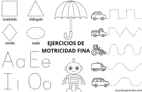 Esquema de ejercicios de motricidad fina mediante la manipulación de piezas de diferentes tamaños.
