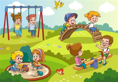 Ilustración que muestra a niños jugando de forma inclusiva en un parque, destacando la diversidad y la integración social.